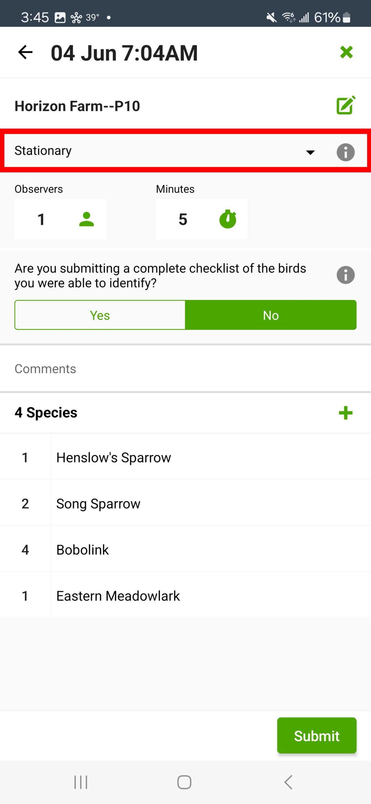 eBird Mobile App protocol