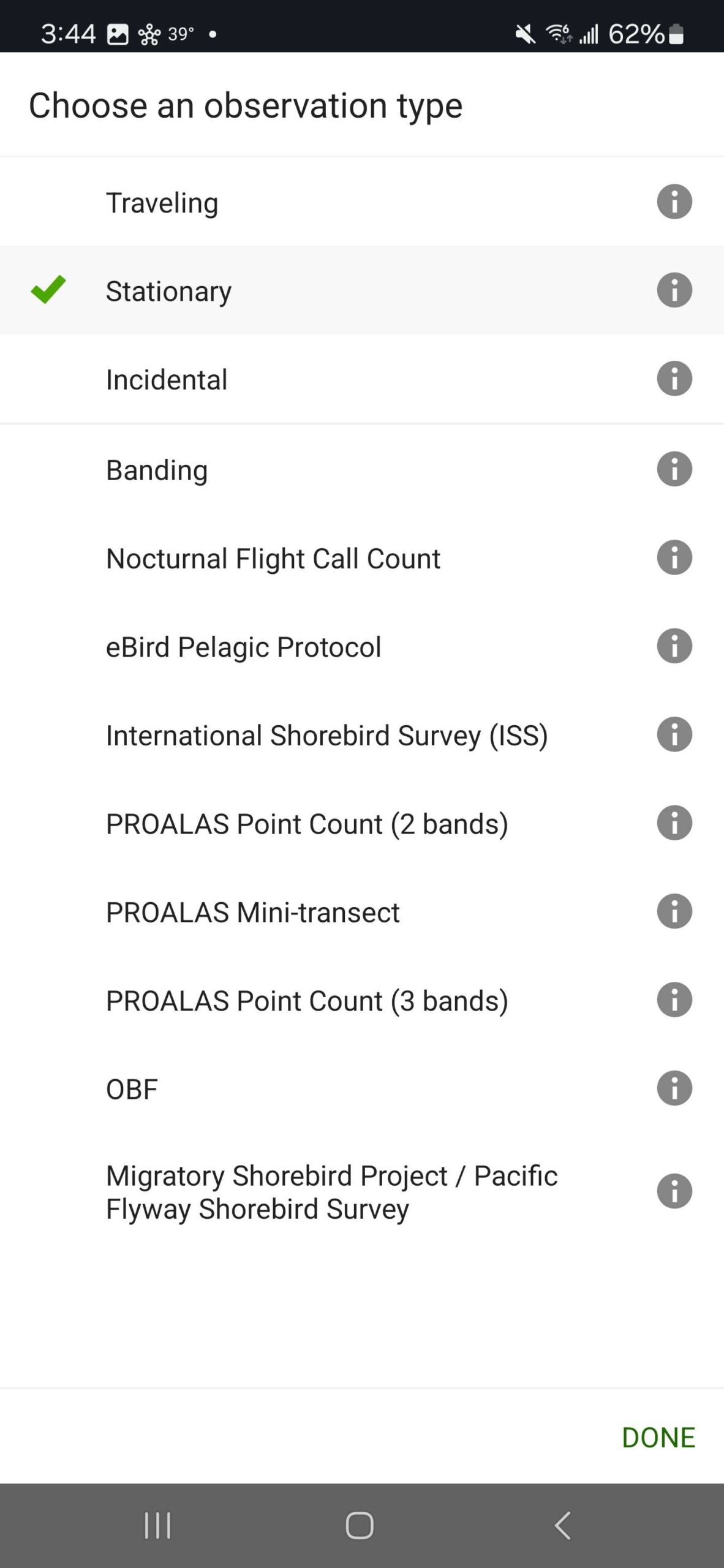 BCN Survey Point Count protocol mobile screen 2